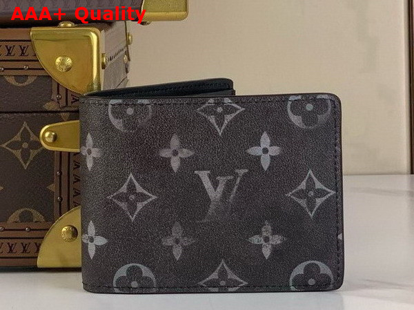 Louis Vuitton Slender Wallet Black and White Brushed Monogram Cowhide Leather M11708 Replica