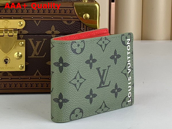 Louis Vuitton Slender Wallet in Khaki Green and Vermillion Red Monogram Coated Canvas Replica