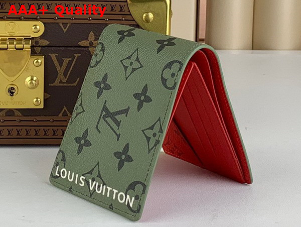 Louis Vuitton Slender Wallet in Khaki Green and Vermillion Red Monogram Coated Canvas Replica