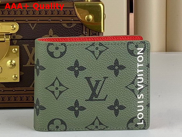 Louis Vuitton Slender Wallet in Khaki Green and Vermillion Red Monogram Coated Canvas Replica