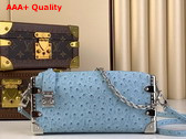 Louis Vuitton Slim Trunk in Sky Blue Ostrich Effect Calf Leather Replica