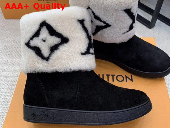 Louis Vuitton Snow Boots Black Suede and White Giant Monogram Shearling Replica