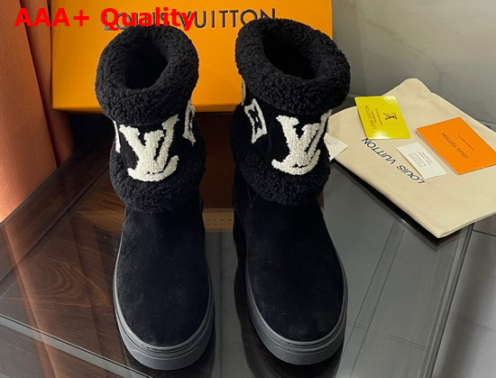 Louis Vuitton Snowdrop Flat Ankle Boot Black Suede Calf Leather and Shearling 1A95CZ Replica