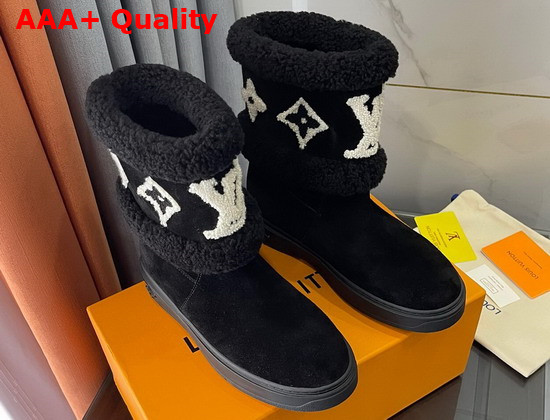 Louis Vuitton Snowdrop Flat Ankle Boot Black Suede Calf Leather and Shearling 1A95CZ Replica