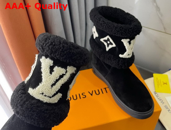 Louis Vuitton Snowdrop Flat Ankle Boot Black Suede Calf Leather and Shearling 1A95CZ Replica