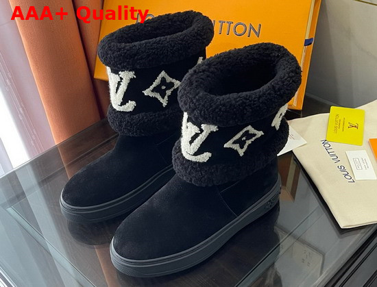 Louis Vuitton Snowdrop Flat Ankle Boot Black Suede Calf Leather and Shearling 1A95CZ Replica