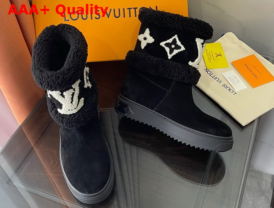 Louis Vuitton Snowdrop Flat Ankle Boot Black Suede Calf Leather and Shearling 1A95CZ Replica