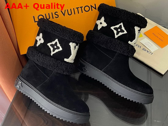 Louis Vuitton Snowdrop Flat Ankle Boot Black Suede Calf Leather and Shearling 1A95CZ Replica