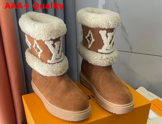 Louis Vuitton Snowdrop Flat Ankle Boot Cognac Brown Suede Calf Leather and Shearling 1A95DT Replica