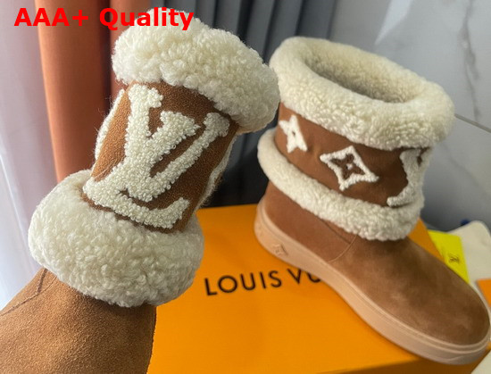 Louis Vuitton Snowdrop Flat Ankle Boot Cognac Brown Suede Calf Leather and Shearling 1A95DT Replica