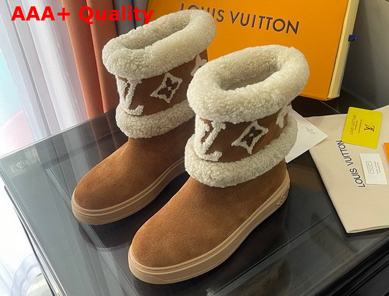 Louis Vuitton Snowdrop Flat Ankle Boot Cognac Brown Suede Calf Leather and Shearling 1A95DT Replica