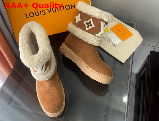 Louis Vuitton Snowdrop Flat Ankle Boot Cognac Brown Suede Calf Leather and Shearling 1A95DT Replica