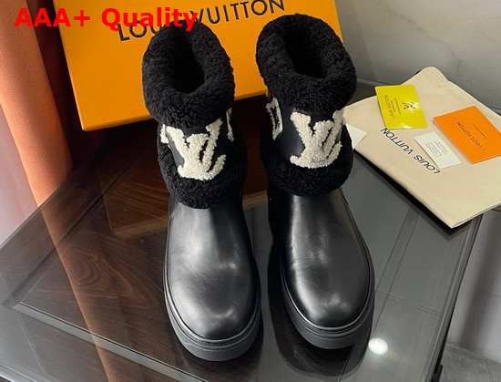 Louis Vuitton Snowdrop Flat Ankle Boot in Black Calf Leather and Shearling Replica