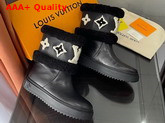 Louis Vuitton Snowdrop Flat Ankle Boot in Black Calf Leather and Shearling Replica