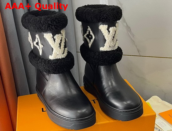 Louis Vuitton Snowdrop Flat Ankle Boot in Black Calf Leather and Shearling Replica