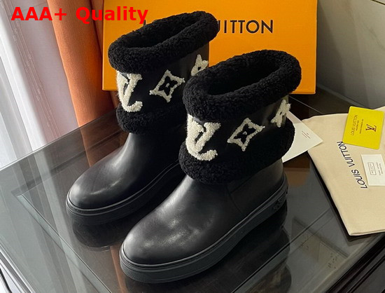 Louis Vuitton Snowdrop Flat Ankle Boot in Black Calf Leather and Shearling Replica