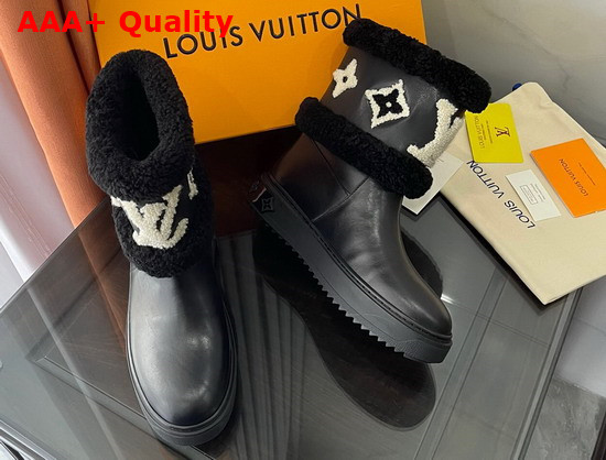 Louis Vuitton Snowdrop Flat Ankle Boot in Black Calf Leather and Shearling Replica