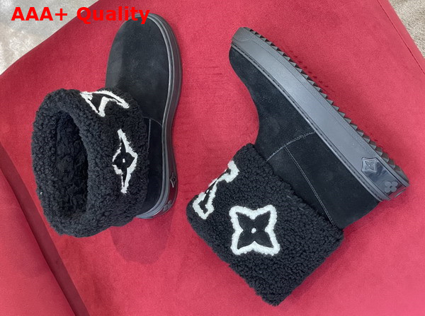 Louis Vuitton Snowdrop Flat Ankle Boot in Black Suede Calf Leather and Shearling 1AACHO Replica