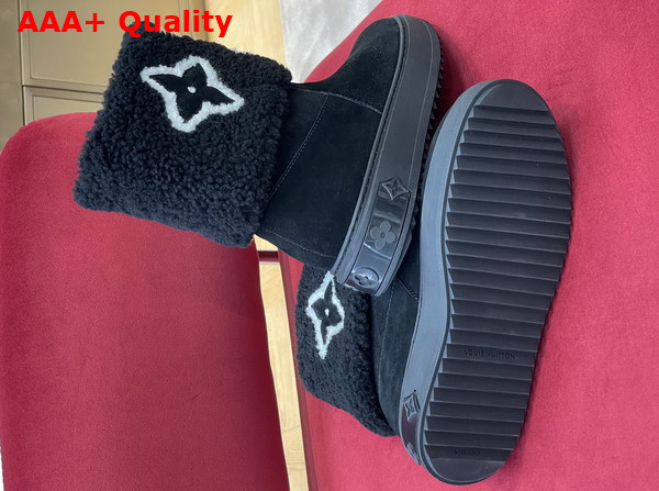 Louis Vuitton Snowdrop Flat Ankle Boot in Black Suede Calf Leather and Shearling 1AACHO Replica