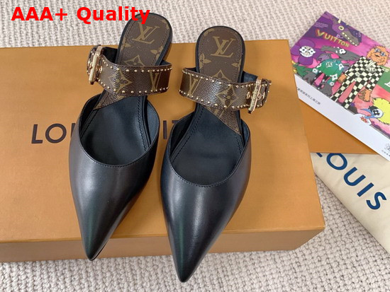 Louis Vuitton Sofia Flat Mule in Black Calf Leather and Patent Monogram Canvas 1A8O0P Replica