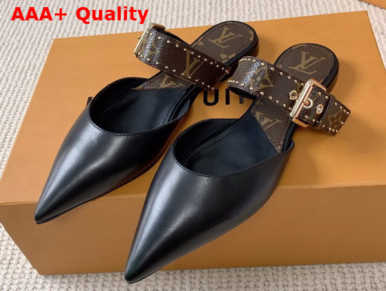 Louis Vuitton Sofia Flat Mule in Black Calf Leather and Patent Monogram Canvas 1A8O0P Replica