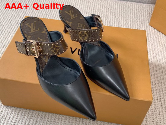 Louis Vuitton Sofia Mule in Black Calf Leather and Monogram Canvas 1A8O2G Replica