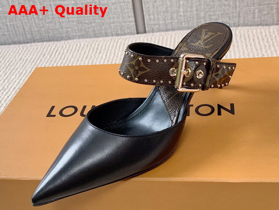 Louis Vuitton Sofia Mule in Black Calf Leather and Monogram Canvas 1A8O2G Replica