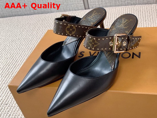 Louis Vuitton Sofia Mule in Black Calf Leather and Monogram Canvas 1A8O2G Replica