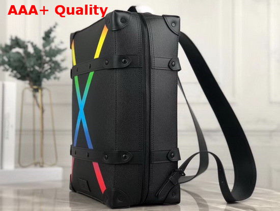 Louis Vuitton Soft Trunk Backpack PM Black Taiga Leather and Signed with the Rainbow X M30337 Replica