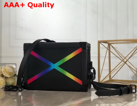 Louis Vuitton Soft Trunk Black Taiga Cowhide Leather with Multicolor Printed Stripe Replica