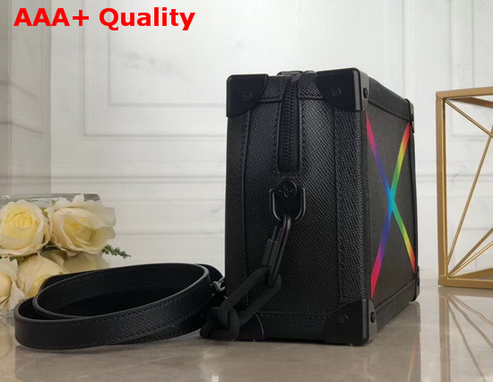 Louis Vuitton Soft Trunk Black Taiga Cowhide Leather with Multicolor Printed Stripe Replica