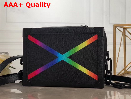 Louis Vuitton Soft Trunk Black Taiga Cowhide Leather with Multicolor Printed Stripe Replica