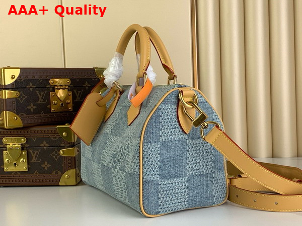 Louis Vuitton Speedy 25 Bandouliere Bag in Blue Damier Denim 3D Cotton Canvas N40700 Replica