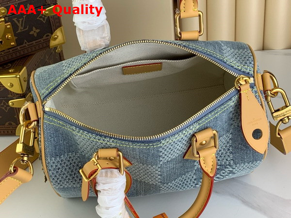 Louis Vuitton Speedy 25 Bandouliere Bag in Blue Damier Denim 3D Cotton Canvas N40700 Replica