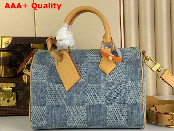 Louis Vuitton Speedy 25 Bandouliere Bag in Blue Damier Denim 3D Cotton Canvas N40700 Replica