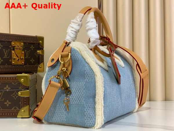 Louis Vuitton Speedy 25 Bandouliere Winter Denim Shearling and Cowhide Leather Trim Replica