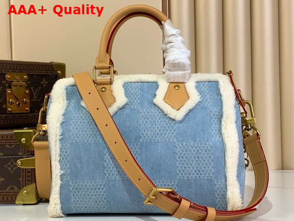 Louis Vuitton Speedy 25 Bandouliere Winter Denim Shearling and Cowhide Leather Trim Replica