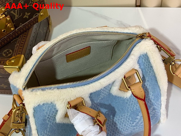 Louis Vuitton Speedy 25 Bandouliere Winter Denim Shearling and Cowhide Leather Trim Replica