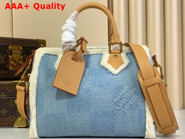 Louis Vuitton Speedy 25 Bandouliere Winter Denim Shearling and Cowhide Leather Trim Replica