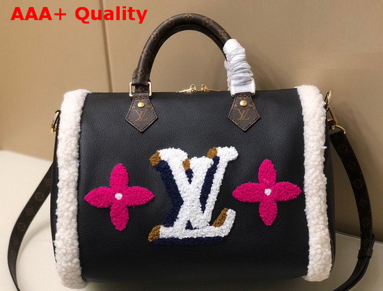 Louis Vuitton Speedy 30 Bandouliere Handbag in Black Grained Leather and Uses Shearling Inserts M56966 Replica