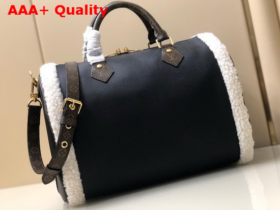 Louis Vuitton Speedy 30 Bandouliere Handbag in Black Grained Leather and Uses Shearling Inserts M56966 Replica