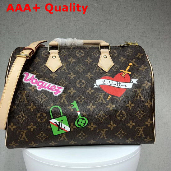 Louis Vuitton Speedy 30 Bandouliere Monogram Coated Canvas with Applied and Printed Patches M43989 Replica