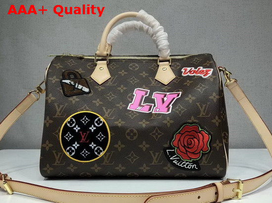 Louis Vuitton Speedy 30 Bandouliere Monogram Coated Canvas with Applied and Printed Patches M43989 Replica