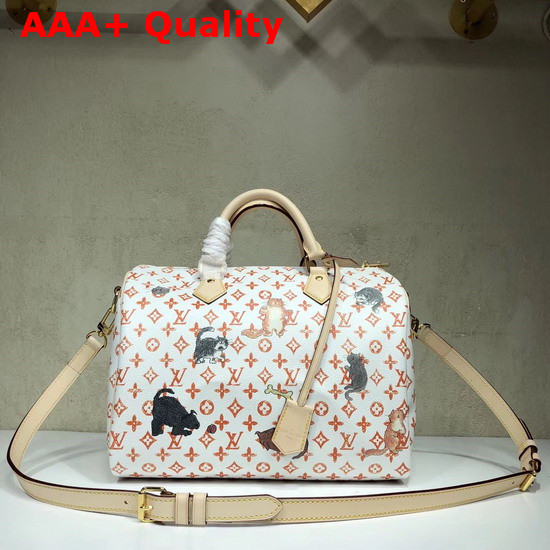 Louis Vuitton Speedy 30 Bandouliere White and Orange Transformed Monogram Canvas Replica