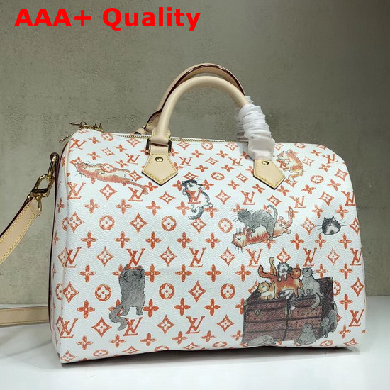 Louis Vuitton Speedy 30 Bandouliere White and Orange Transformed Monogram Canvas Replica