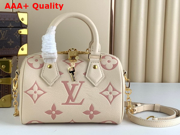 Louis Vuitton Speedy Bandouliere 20 Bicolor Monogram Empreinte Leather Creme Beige and Rose Trianon Pink M46397 Replica