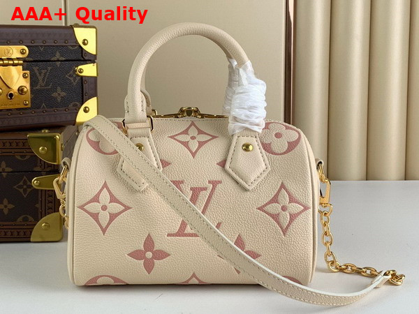 Louis Vuitton Speedy Bandouliere 20 Bicolor Monogram Empreinte Leather Creme Beige and Rose Trianon Pink M46397 Replica