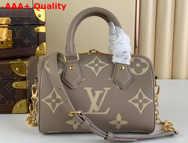 Louis Vuitton Speedy Bandouliere 20 Bicolor Monogram Empreinte Leather Tourterelle Gray Creme Beige M46575 Replica