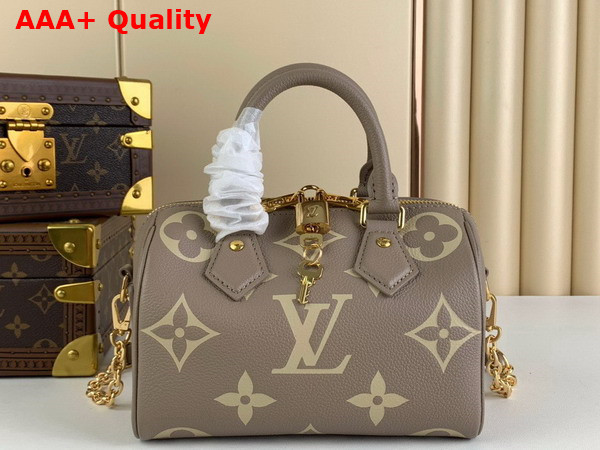 Louis Vuitton Speedy Bandouliere 20 Bicolor Monogram Empreinte Leather Tourterelle Gray Creme Beige M46575 Replica