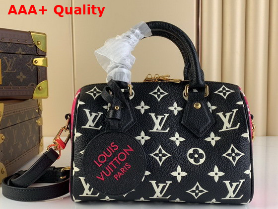 Louis Vuitton Speedy Bandouliere 20 Black White Monogram Empreinte Leather M46088 Replica